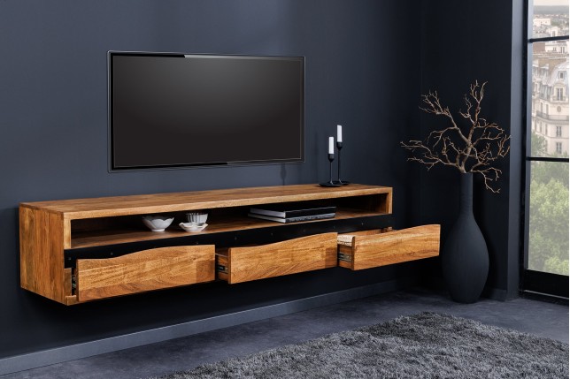 Meuble TV MAMMUT 160cm Acacia Massif Suspendu Miel