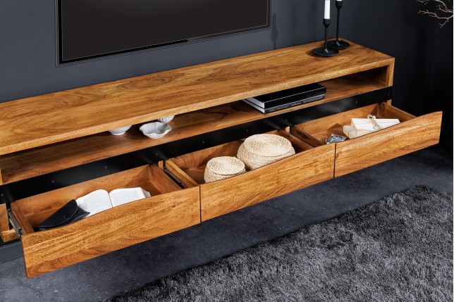 Meuble TV MAMMUT 160cm Acacia Massif Suspendu Miel