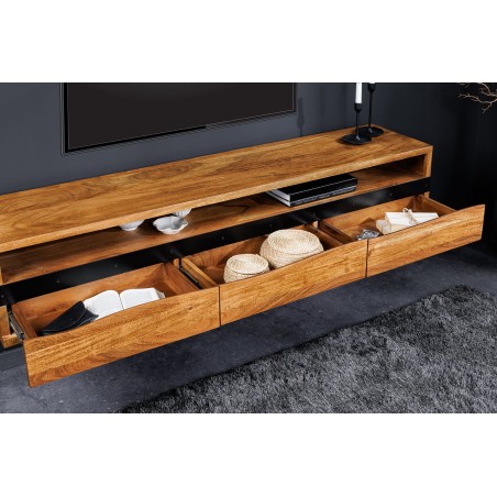 Meuble TV MAMMUT 160cm Acacia Massif Suspendu Miel