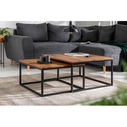 Tables basses ELEMENTS lot de 2 en sheesham massif et fer noir
