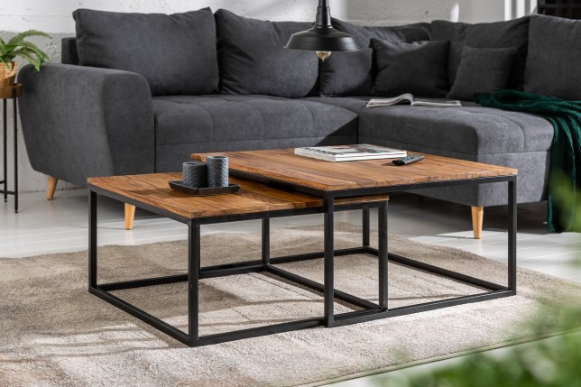 Tables basses ELEMENTS lot de 2 en sheesham massif et fer noir