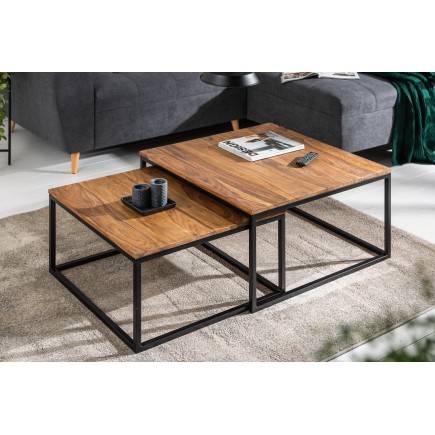 Tables basses ELEMENTS lot de 2 en sheesham massif et fer noir 2