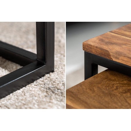 Tables basses ELEMENTS lot de 2 en sheesham massif et fer noir