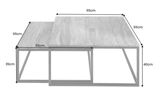 Tables basses ELEMENTS lot de 2 en sheesham massif et fer noir