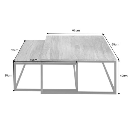 Tables basses ELEMENTS lot de 2 en sheesham massif et fer noir