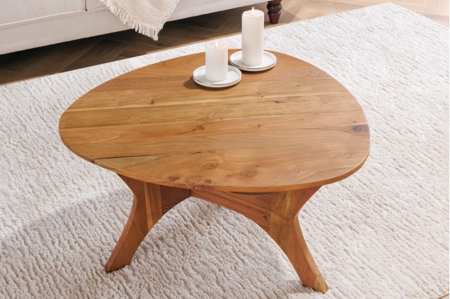 Table Basse Japandi 70 cm en Acacia Massif Miel | Elsines