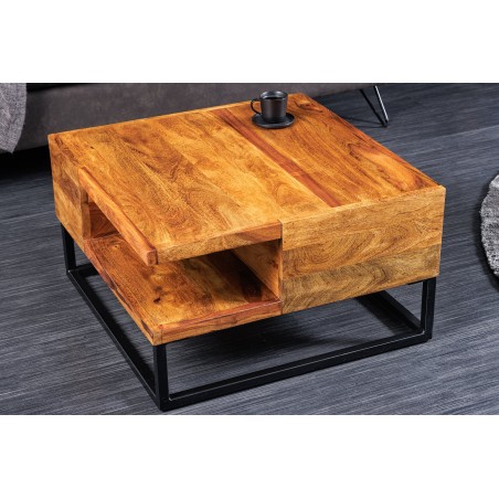 Table basse GIANT 60cm sheesham massif finition pierre