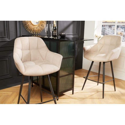 Chaise de bar PAPILLON tissu tressé champagne beige 106cm