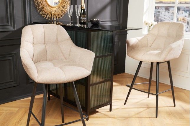 Chaise de bar PAPILLON tissu tressé champagne beige 106cm
