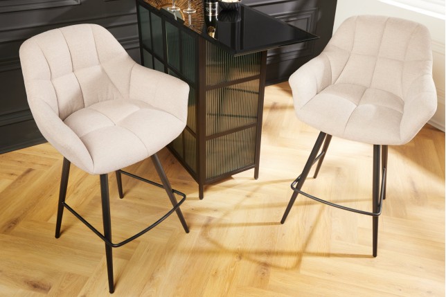 Chaise de bar PAPILLON tissu tressé champagne beige 106cm