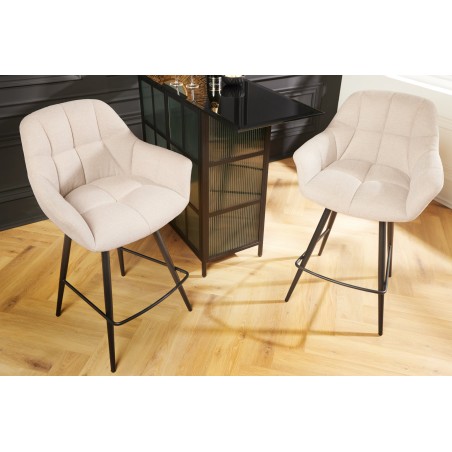 Chaise de bar PAPILLON tissu tressé champagne beige 106cm