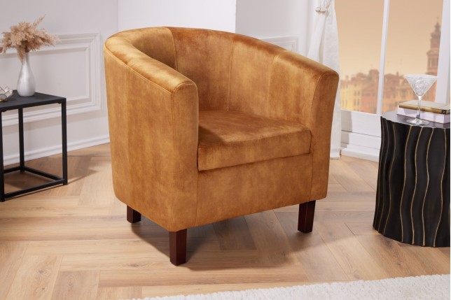 Fauteuil HEMINGWAY Velours Moutarde - Design Chic