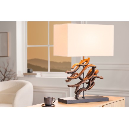 Lampe de table THE WAVE 60cm - Abat-jour beige, pied bois