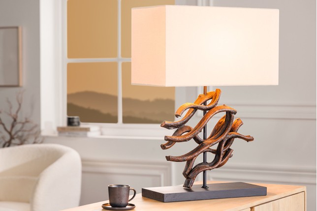 Lampe de table THE WAVE 60cm - Abat-jour beige, pied bois