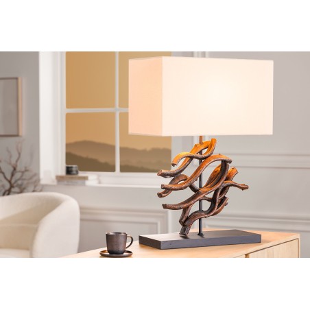 Lampe de table THE WAVE 60cm - Abat-jour beige, pied bois