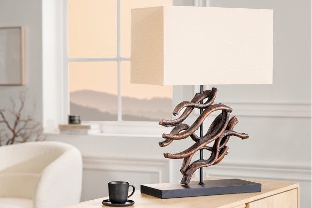 Lampe de table THE WAVE 60cm - Abat-jour beige, pied bois