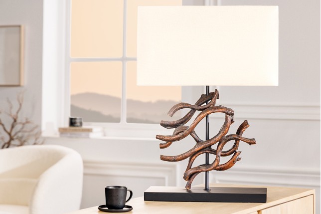Lampe de table THE WAVE 60cm - Abat-jour beige, pied bois