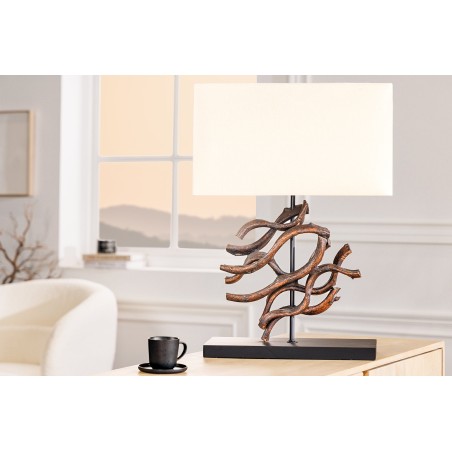 Lampe de table THE WAVE 60cm - Abat-jour beige, pied bois