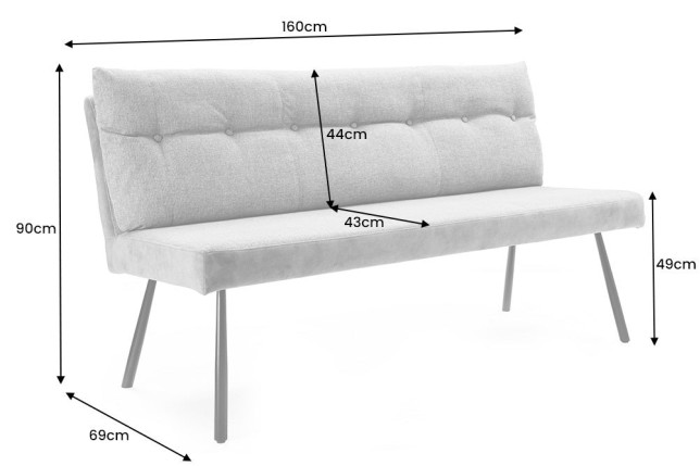 Banc BIG GEORGE 160cm velours beige champagne