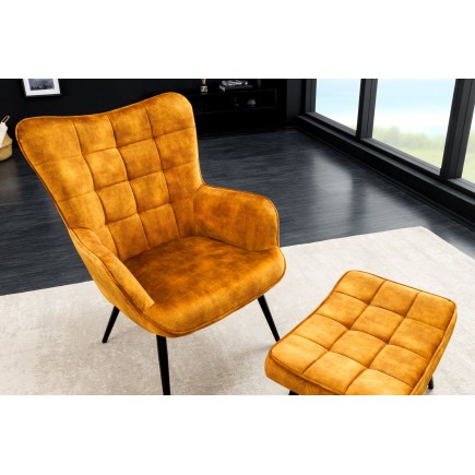 Fauteuil Scandinavia velours moutarde avec accoudoirs 2