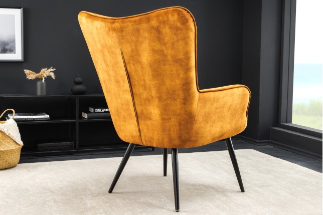 Fauteuil Scandinavia velours moutarde avec accoudoirs