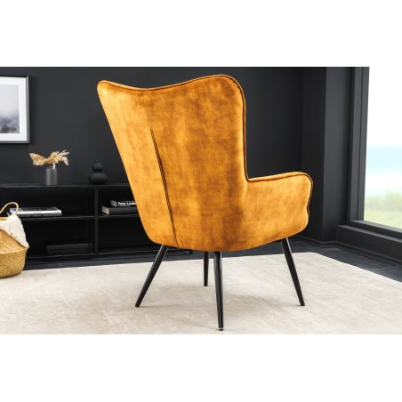 Fauteuil Scandinavia velours moutarde avec accoudoirs