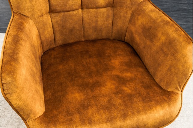 Fauteuil Scandinavia velours moutarde avec accoudoirs