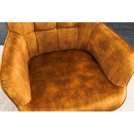 Fauteuil Scandinavia velours moutarde avec accoudoirs