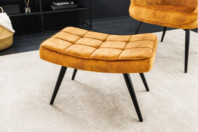 Tabouret SCANDINAVIA velours jaune moutarde 40cm