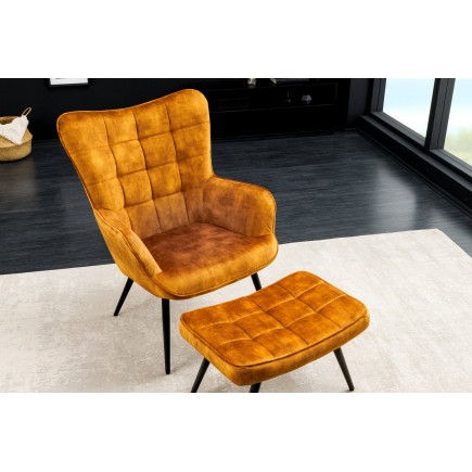Tabouret SCANDINAVIA velours jaune moutarde 40cm 2