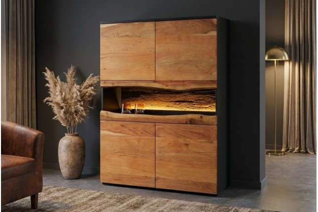 Highboard GRAND ACACIA 120cm - Buffet haut LED bois massif