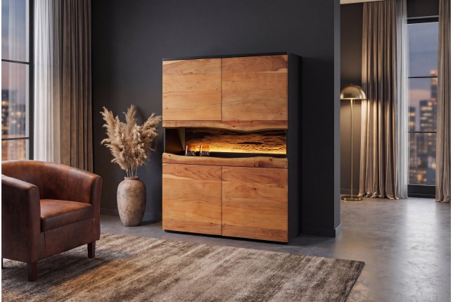 Highboard GRAND ACACIA 120cm - Buffet haut LED bois massif