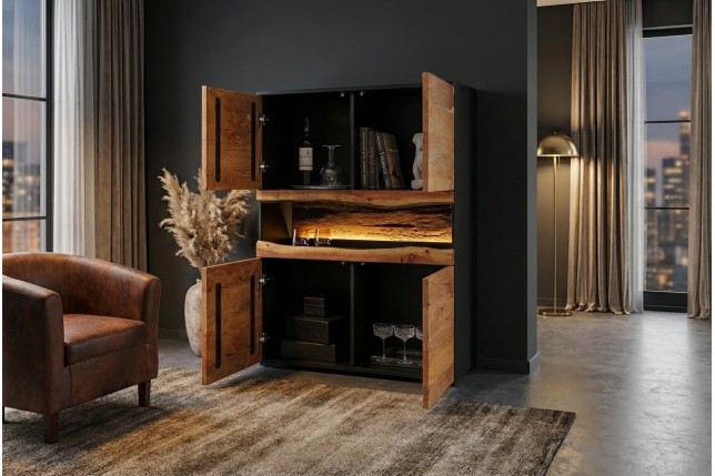 Highboard GRAND ACACIA 120cm - Buffet haut LED bois massif