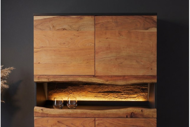 Highboard GRAND ACACIA 120cm - Buffet haut LED bois massif