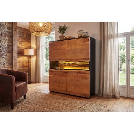 Highboard GRAND ACACIA 120cm - Buffet haut LED bois massif
