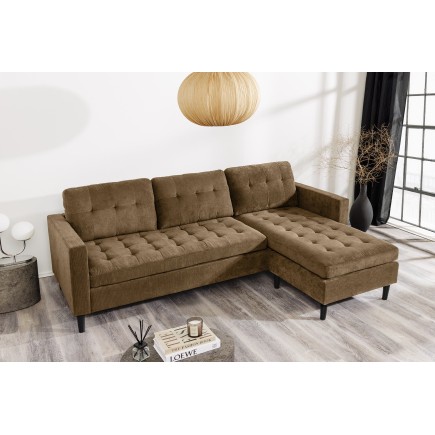 Canapé d'angle STOCKHOLM 220cm 3 places en tissu cordé marron 2