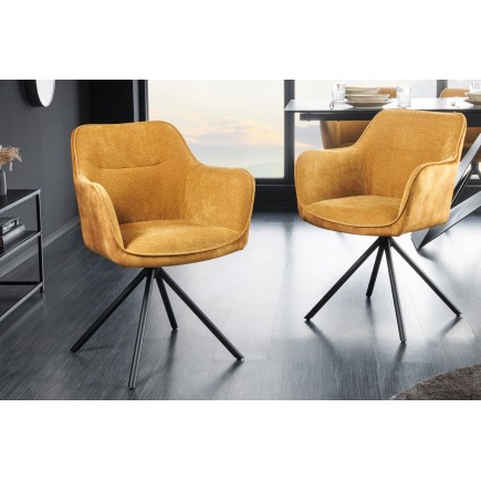 Fauteuil pivotant VERONA tissu et velours moutarde
