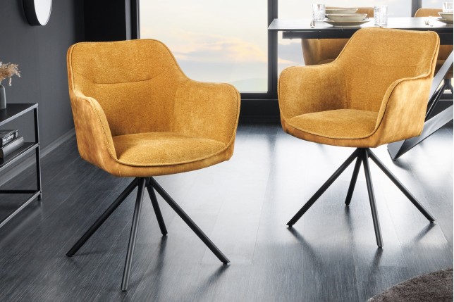 Fauteuil pivotant VERONA tissu et velours moutarde