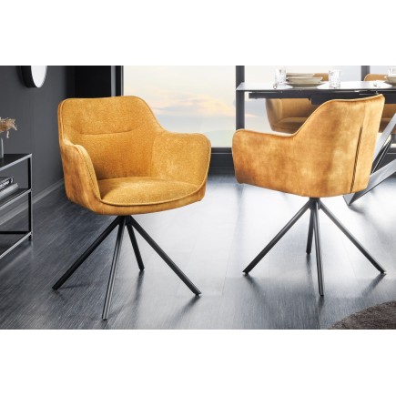 Fauteuil pivotant VERONA tissu et velours moutarde 2