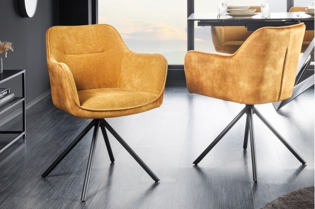 Fauteuil pivotant VERONA tissu et velours moutarde