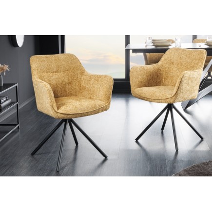 Fauteuil pivotant VERONA tissu texturé jaune moutarde