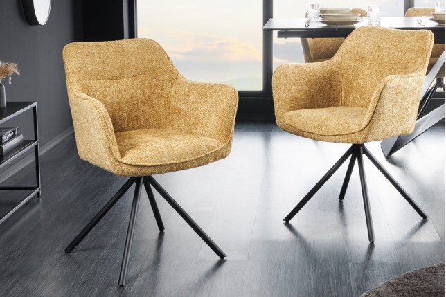 Fauteuil pivotant VERONA tissu texturé jaune moutarde
