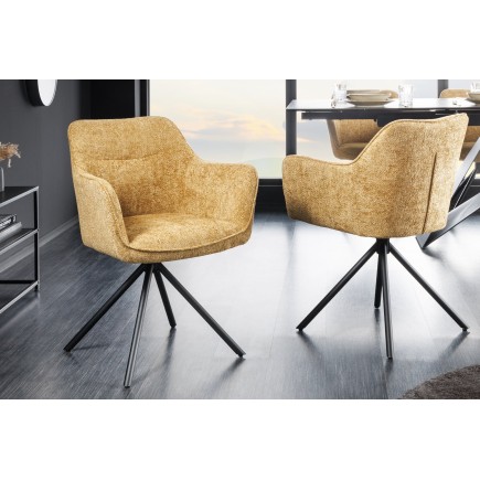 Fauteuil pivotant VERONA tissu texturé jaune moutarde 2