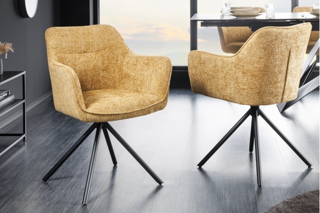 Fauteuil pivotant VERONA tissu texturé jaune moutarde