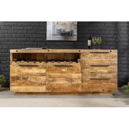 Buffet bas IRON CRAFT 175cm manguier avec range-bouteilles