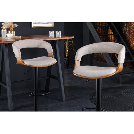 Tabouret de bar MANHATTAN pivotant beige et frêne 64-85cm