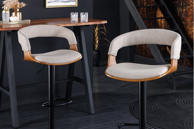 Tabouret de bar MANHATTAN pivotant beige et frêne 64-85cm
