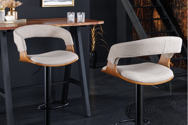 Tabouret de bar MANHATTAN pivotant beige et frêne 64-85cm