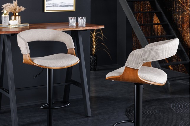 Tabouret de bar MANHATTAN pivotant beige et frêne 64-85cm