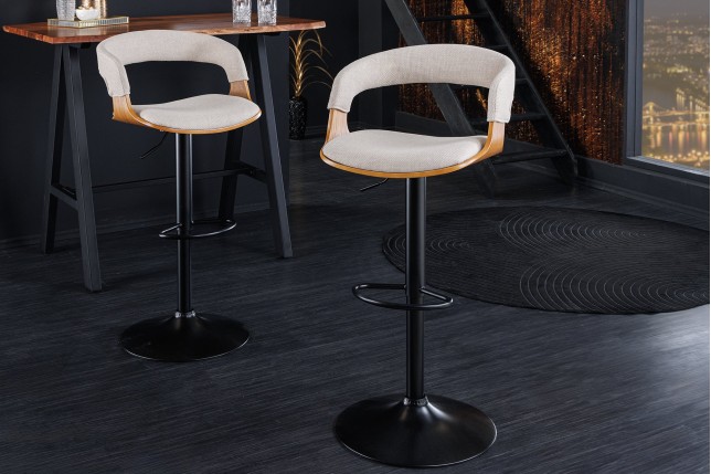 Tabouret de bar MANHATTAN pivotant beige et frêne 64-85cm